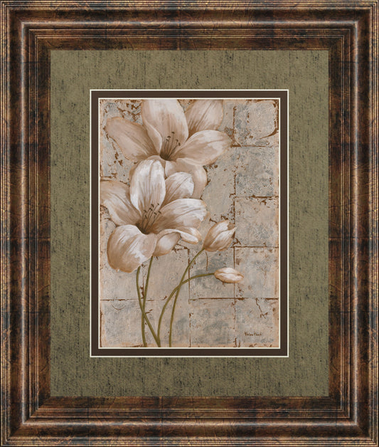 Lilies On Silver I By Vivian Flasch - Framed Print Wall Art - White