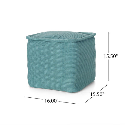 Hansolo - Yarn Square Pouf Ottoman Or Floor Cushion - Teal Home Essentials