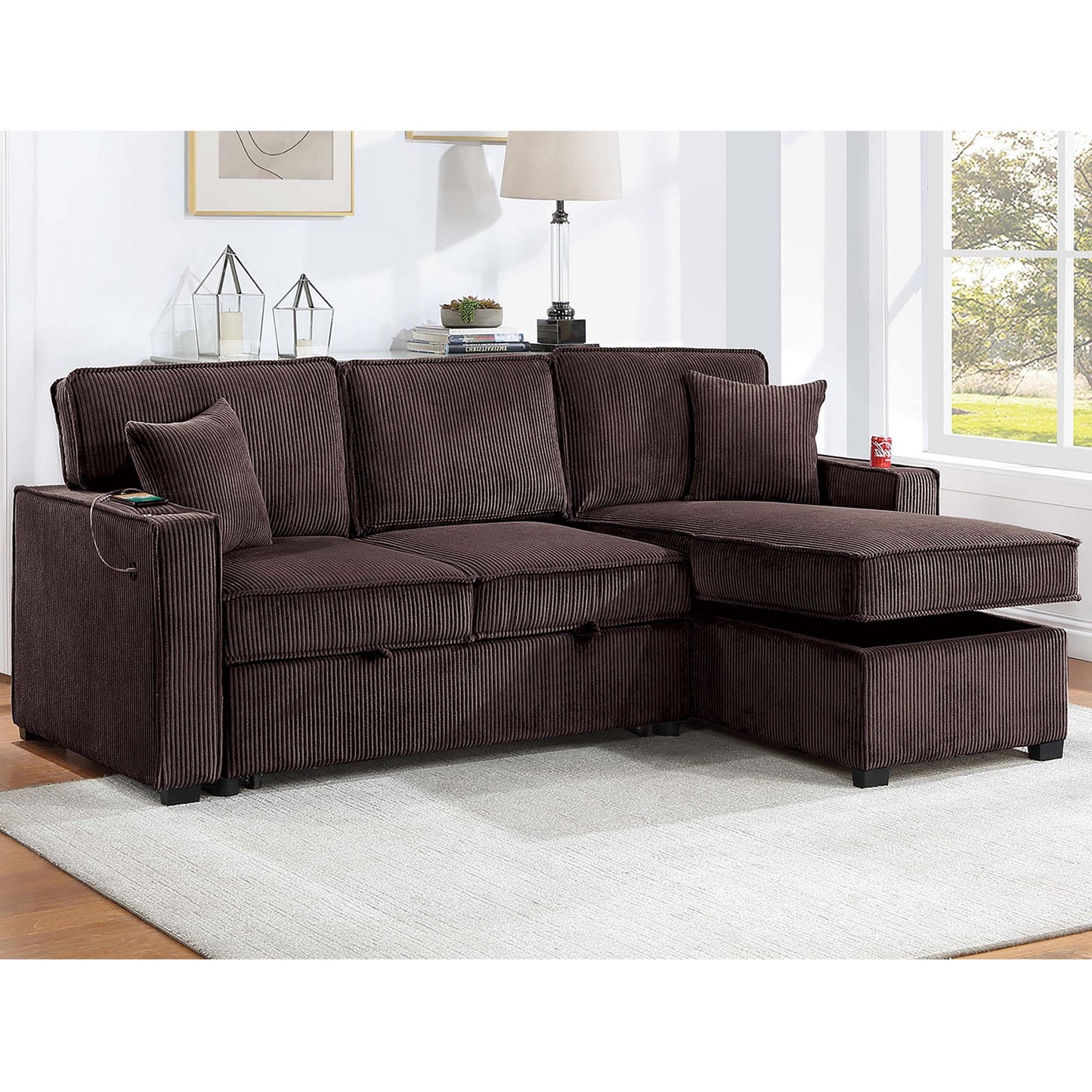 Convertible Sectional With USB / USB - C Port, Storage Chaise, Pull-Out Bed Home Essentials