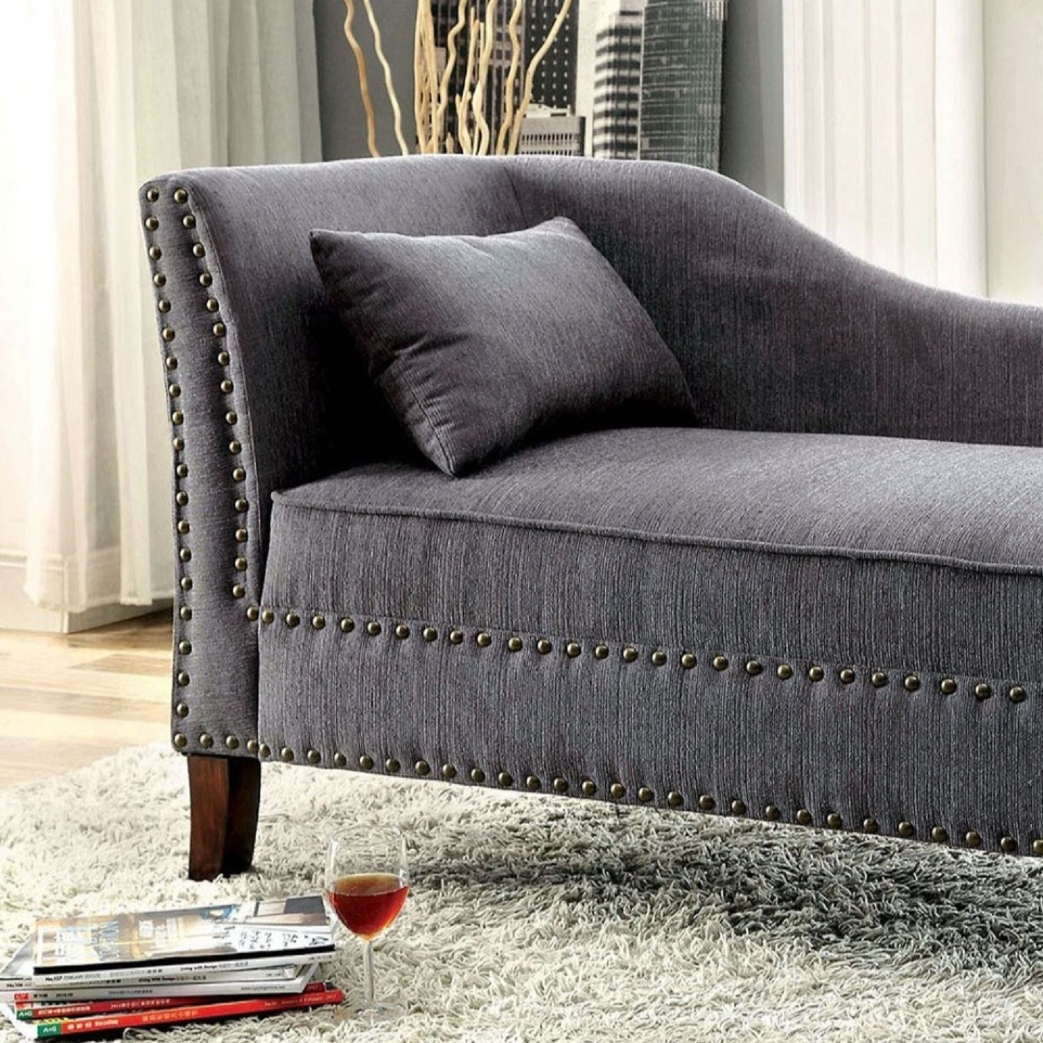 Chaise With Nailhead Trim And Plush Pillow Home Essentials