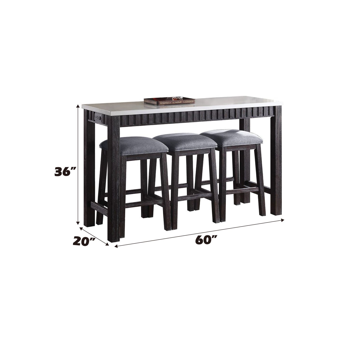 Necalli - Marble Top Weathered 4 Piece Pack Counter Height Table Set - Espresso Acme