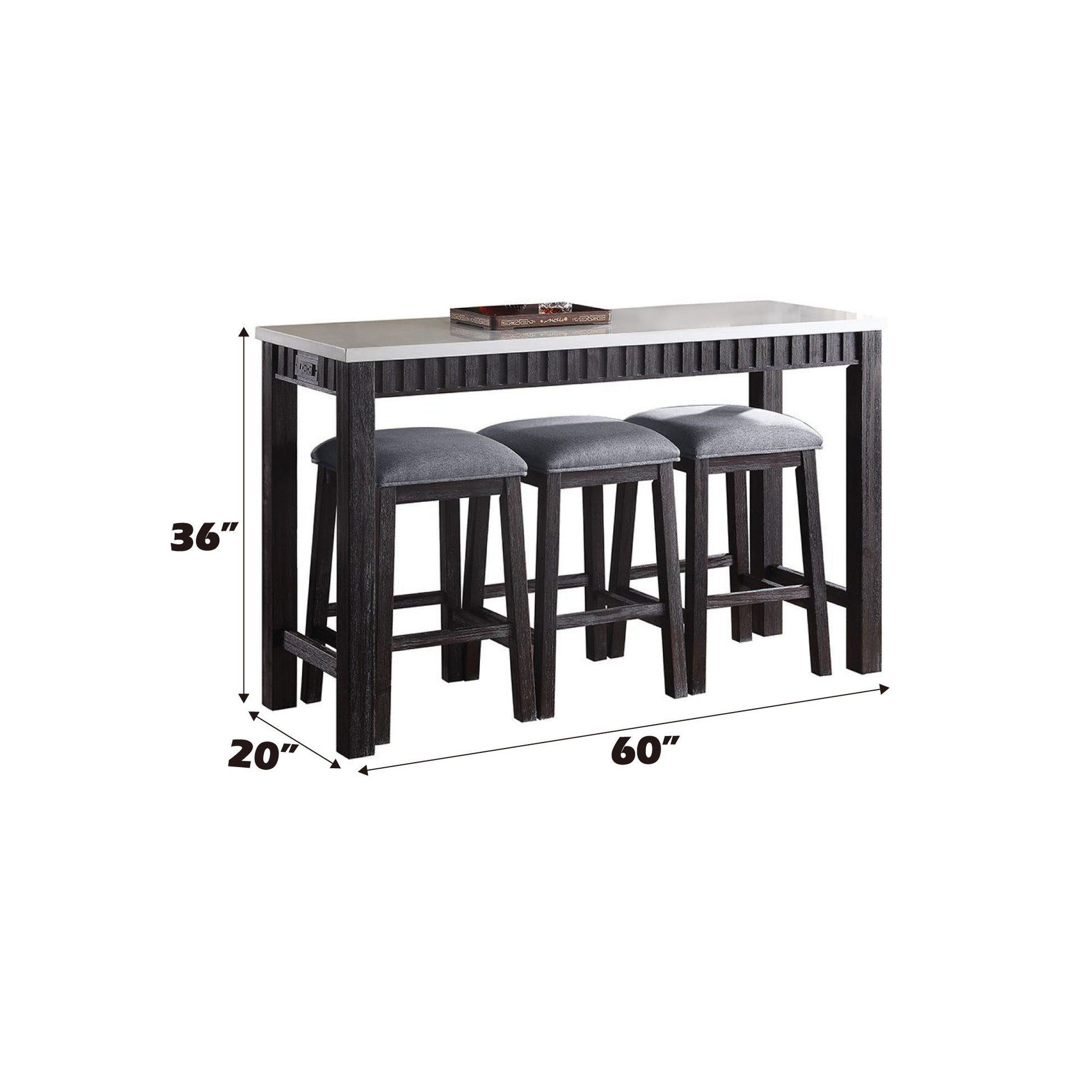 Necalli - Marble Top Weathered 4 Piece Pack Counter Height Table Set - Espresso Acme