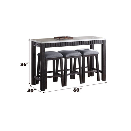 Necalli - Marble Top Weathered 4 Piece Pack Counter Height Table Set - Espresso Acme