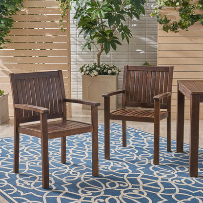 Wilson - Rustic Dining Chair Acacia Wood With Slat Panel Design (Set of 2) - Dark Brown Noble House
