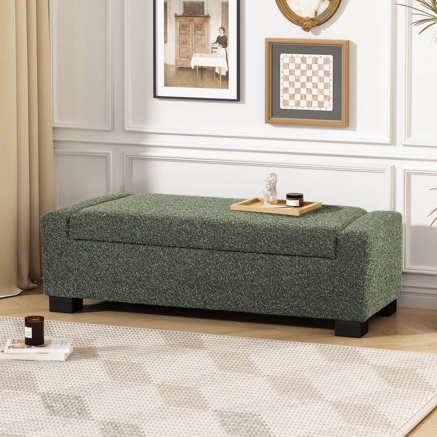 Textured Fabric Ottoman Bench With Hinged Lid Noble House