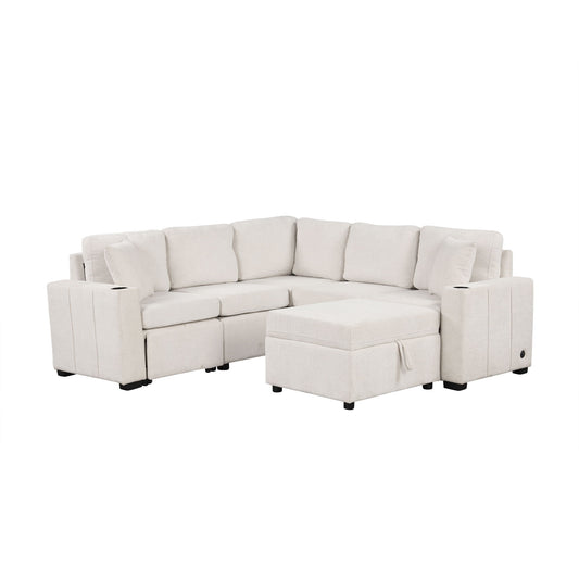 Sectional Sofa Convertible Pull-Out Sofa Bed With A Movable Storage Ottoman For Living Room Hearth and Haven