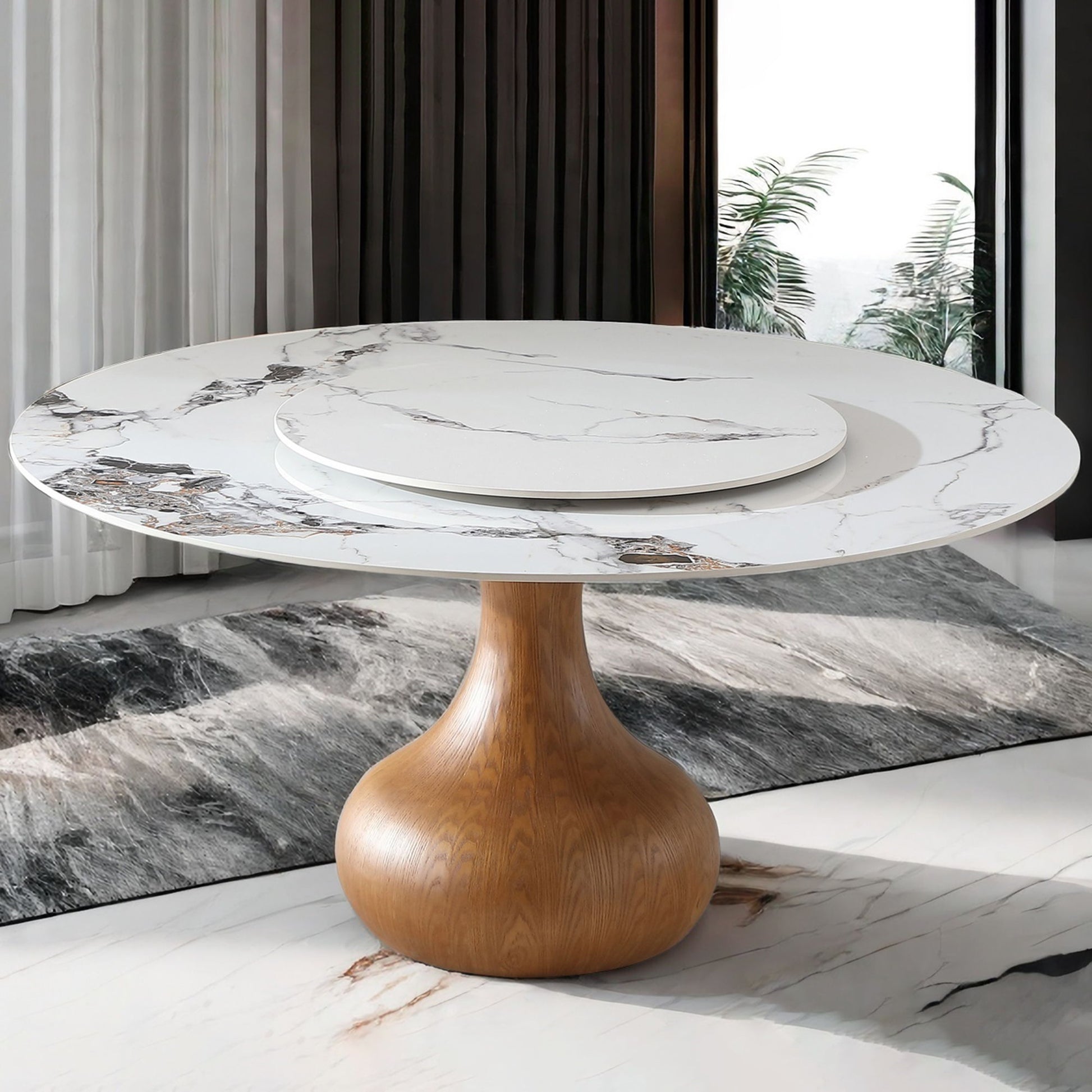 Round Dining Table 53" With Lazy Susan - Walnut / White Home Essentials