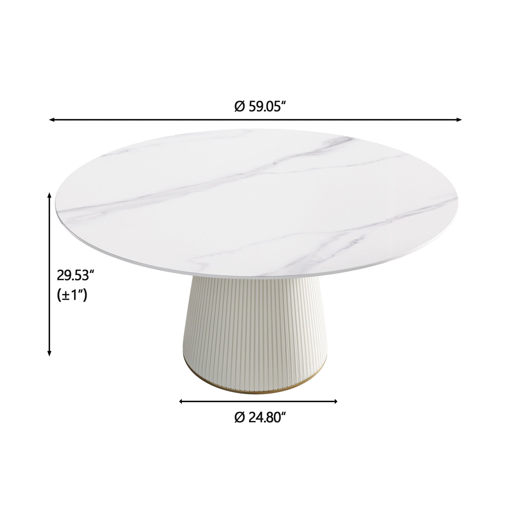 Modern Artificial Stone Round Plywood Base Dining Table, Can Accommodate 8 People, (Not Including Chairs) - White / Beige Home Essentials