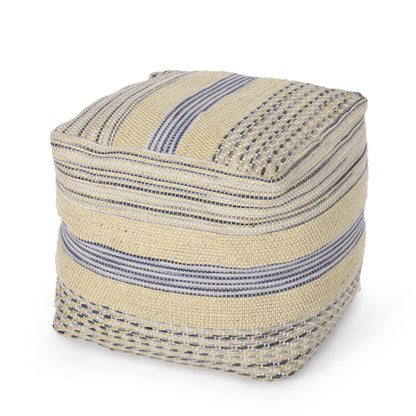 Western - Handcrafted Fabric Pouf, Durable - Natural / Blue Home Essentials