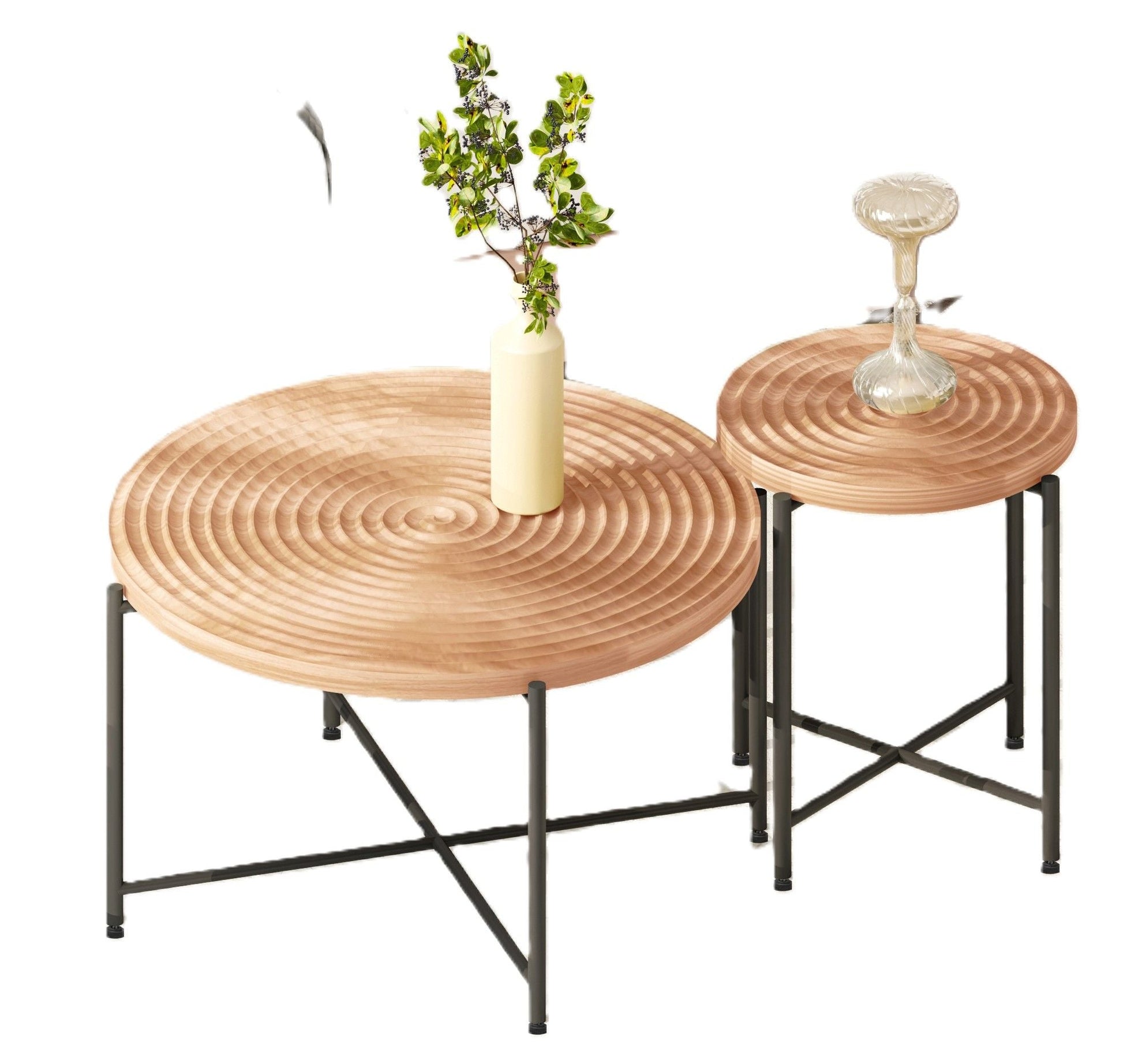 Coffee And End Table Set Waterproof Cover, Distressed Cylindrical Design, Legs Classic Rustic Charm (Set of 2) US Pride