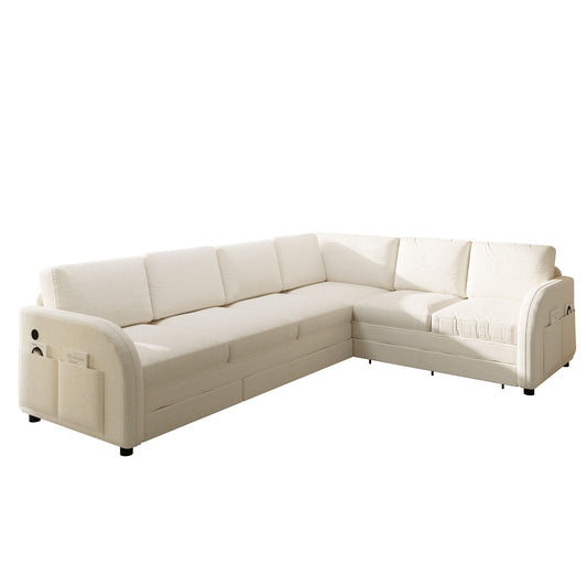 L-Shaped Couch With Pull-Out Bed, Convertible Sleeper Sofa With Side Pocket & USB Port Home Essentials