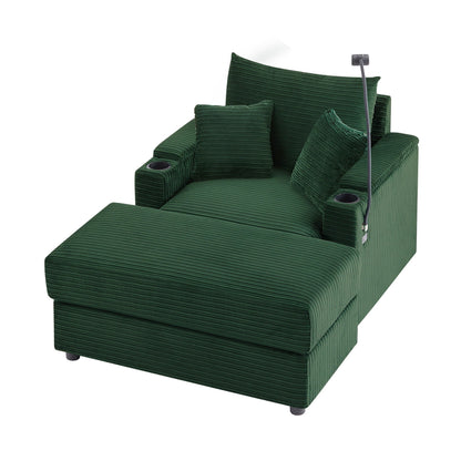 Modern Style Loveseat Sofa Sectional Sofa Couch With Storage Space, A Movable Ottoman, Two USB Ports, Two Cup Holders, A Phone Holder For Living Room Hearth and Haven