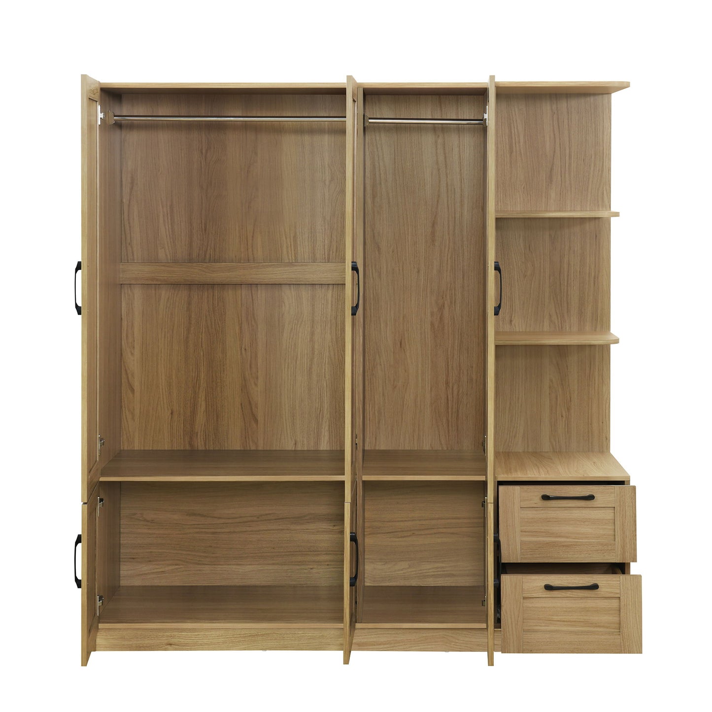 3 Door Storage Wardrobe For Dedroom With Shelves And 2 Drawers, Side Storage Shelves