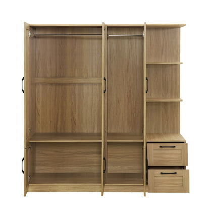 3 Door Storage Wardrobe For Dedroom With Shelves And 2 Drawers, Side Storage Shelves