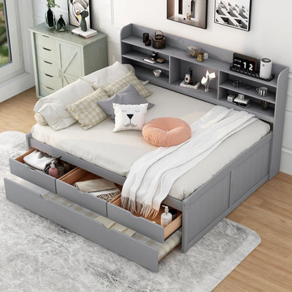 Captain Bed With Built In Bookshelves, 3 Storage Drawers, And Trundle Hearth and Haven