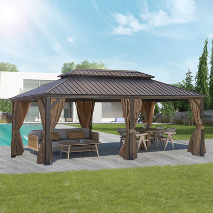 12x20Ft Patic Gazebo, Alu Gazebo With Steel Canopy, Outdoor Permanent Hardtop Gazebo Canopy For Patio, Garden, Backyard - Bronze