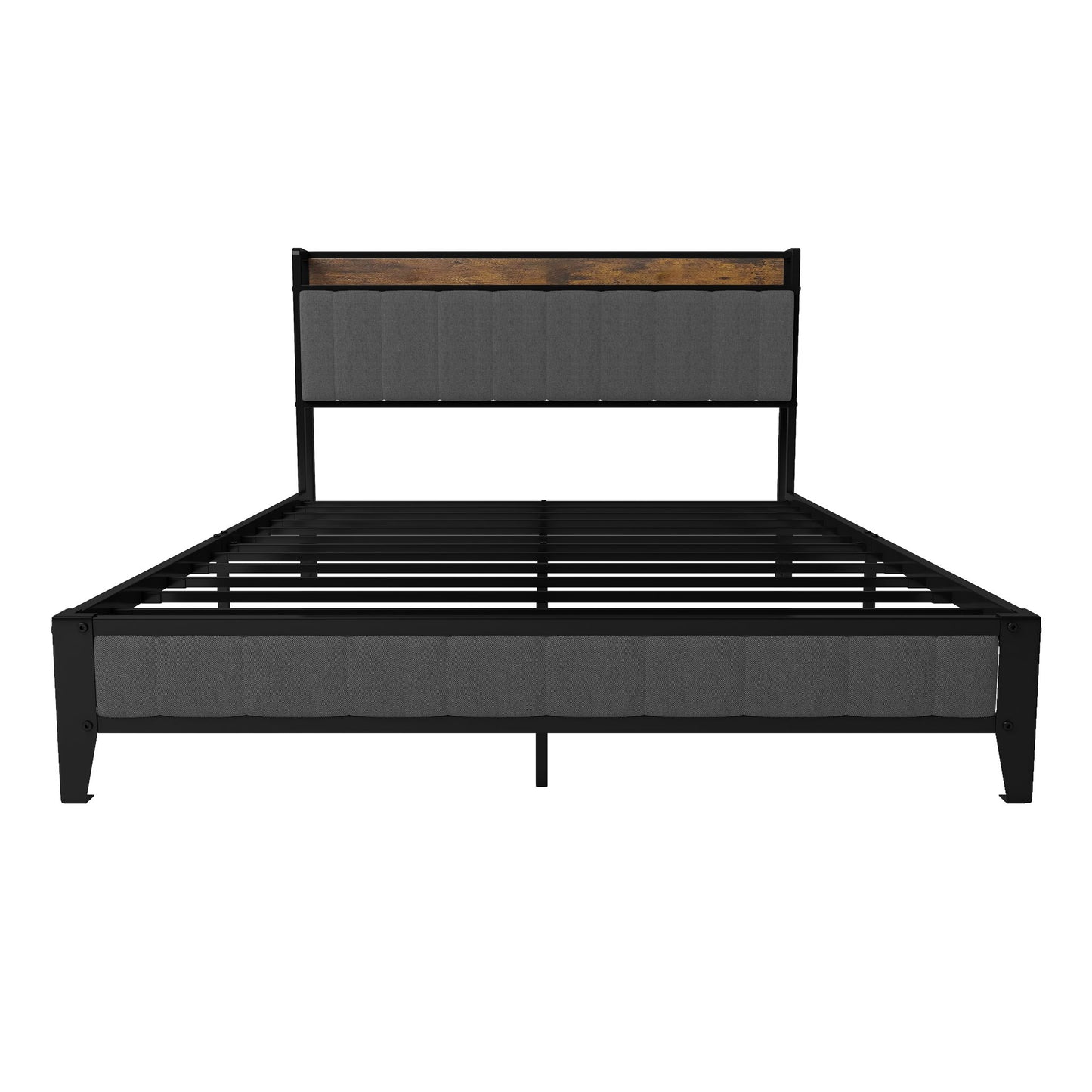 Bed With Charging Station, American Design Upholstered Headboard, Metal Platform Home Essentials