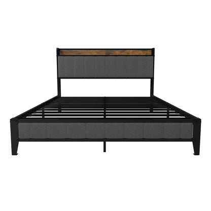 Bed With Charging Station, American Design Upholstered Headboard, Metal Platform Home Essentials