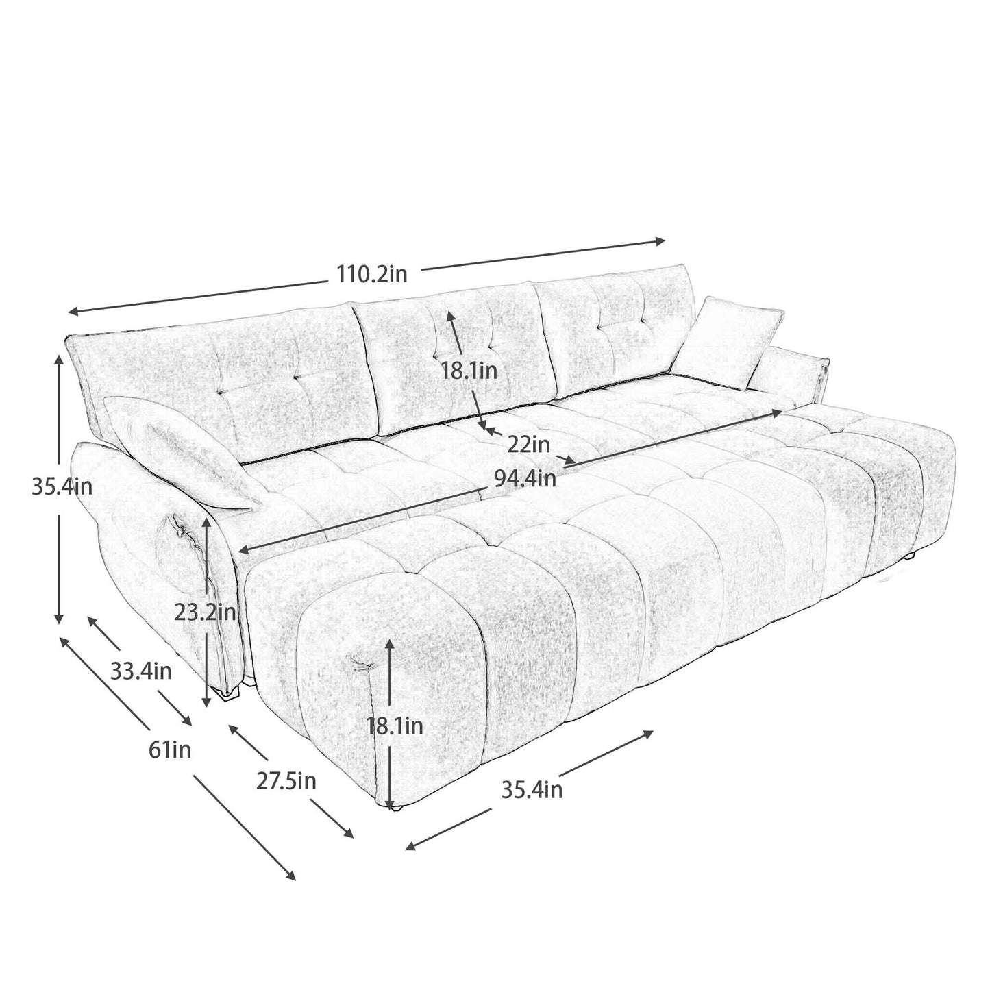 Sofa Set With Ottoman And Pillows, Textured, High Resilience Cushions Home Essentials