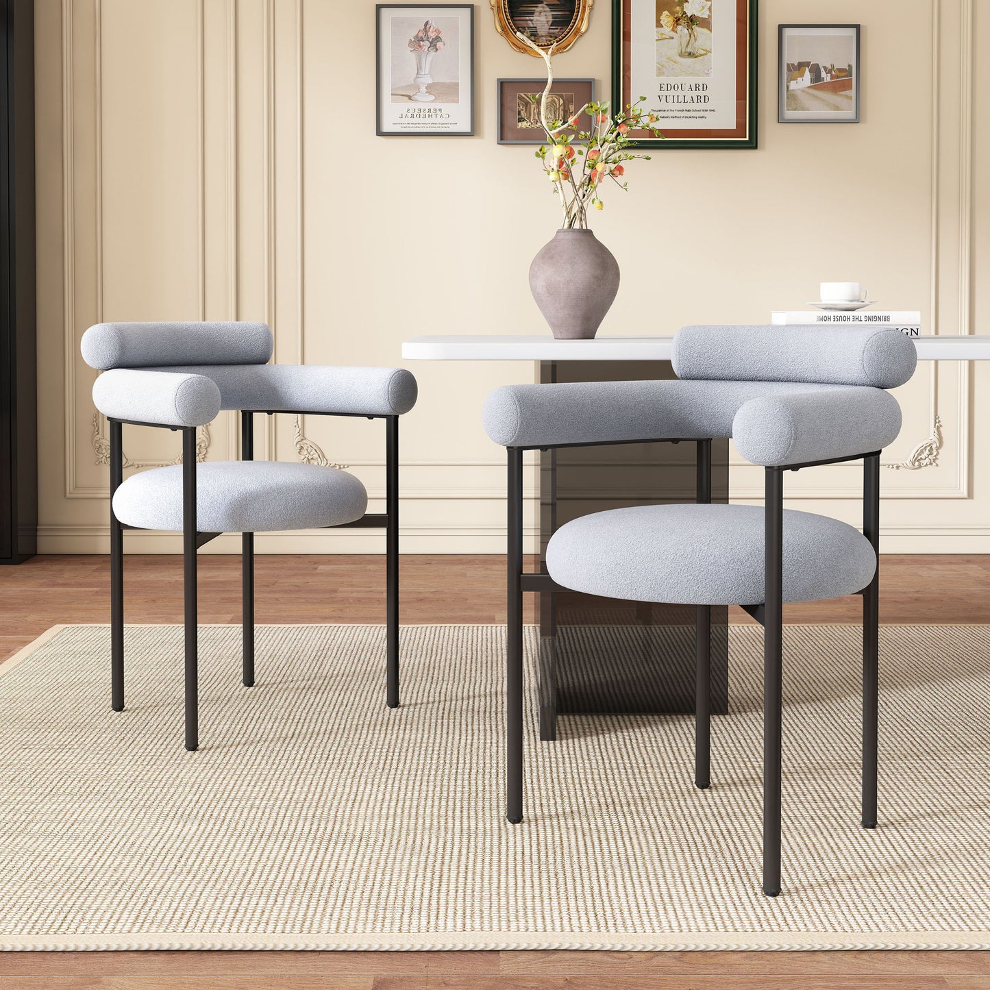 Contemporary Upholstered Armchair Dining Chairs With Metal Legs (Set of 2) Noble House