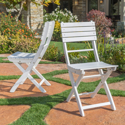 Outdoor Foldable Wood Dining Chair With Slat Design (Set of 2) Noble House