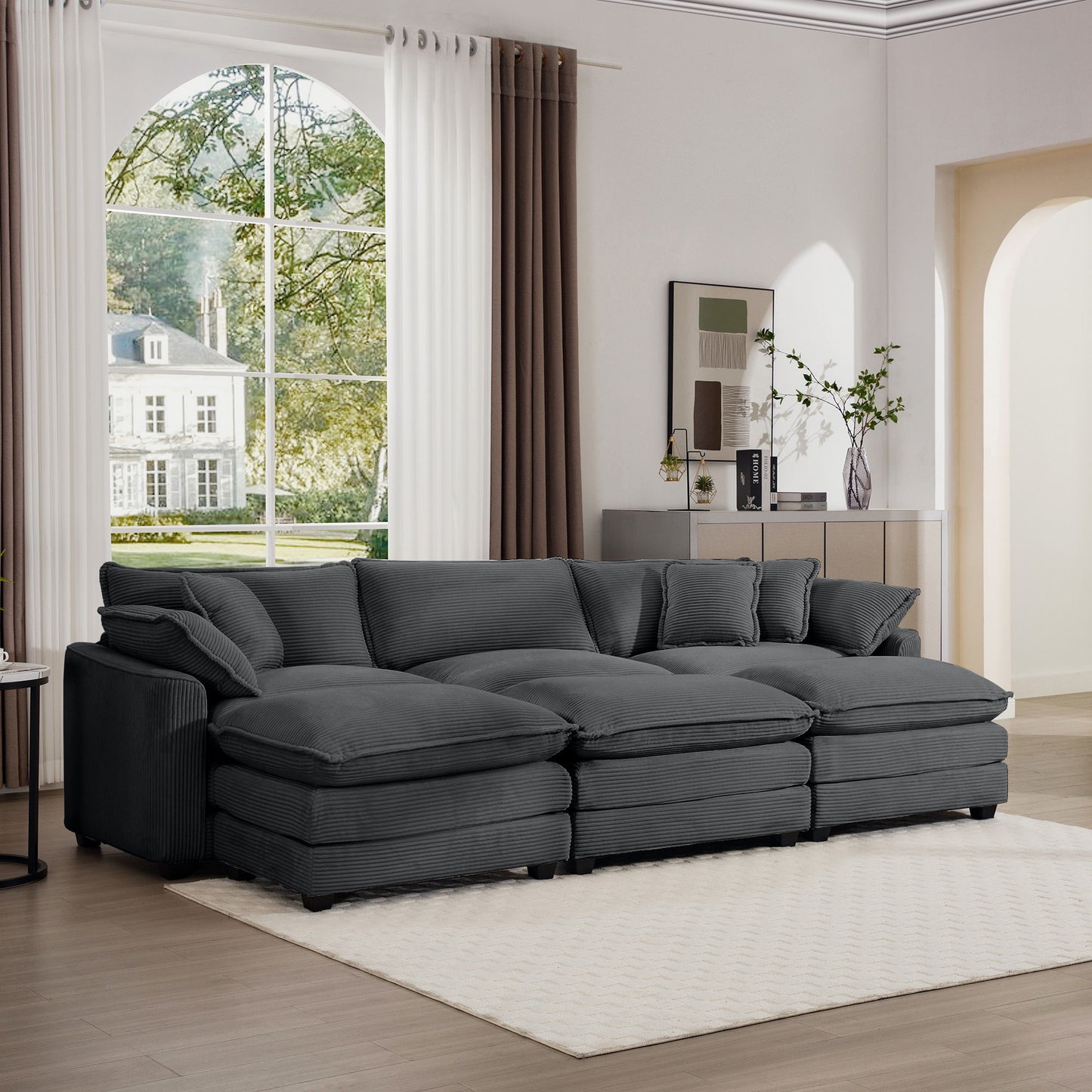 Modern Oversized Modular Cushion Sofa With Ottoman, Low Back, Deep Seating Sofa Set Home Essentials