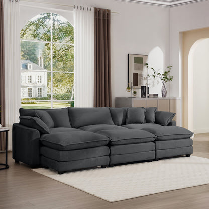 Modern Oversized Modular Cushion Sofa With Ottoman, Low Back, Deep Seating Sofa Set Home Essentials