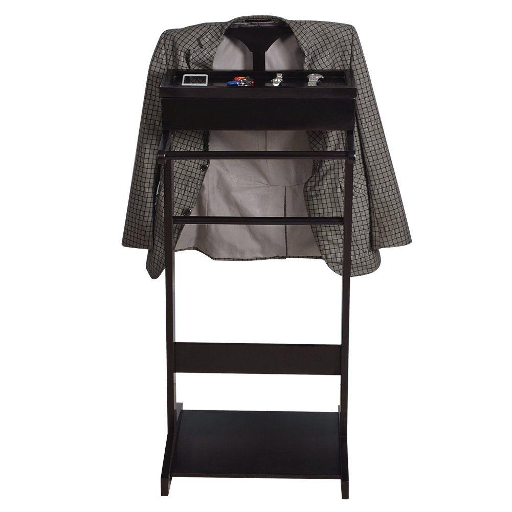 Portable Garment Rack, Clothes Valet Stand With Storage Organizer