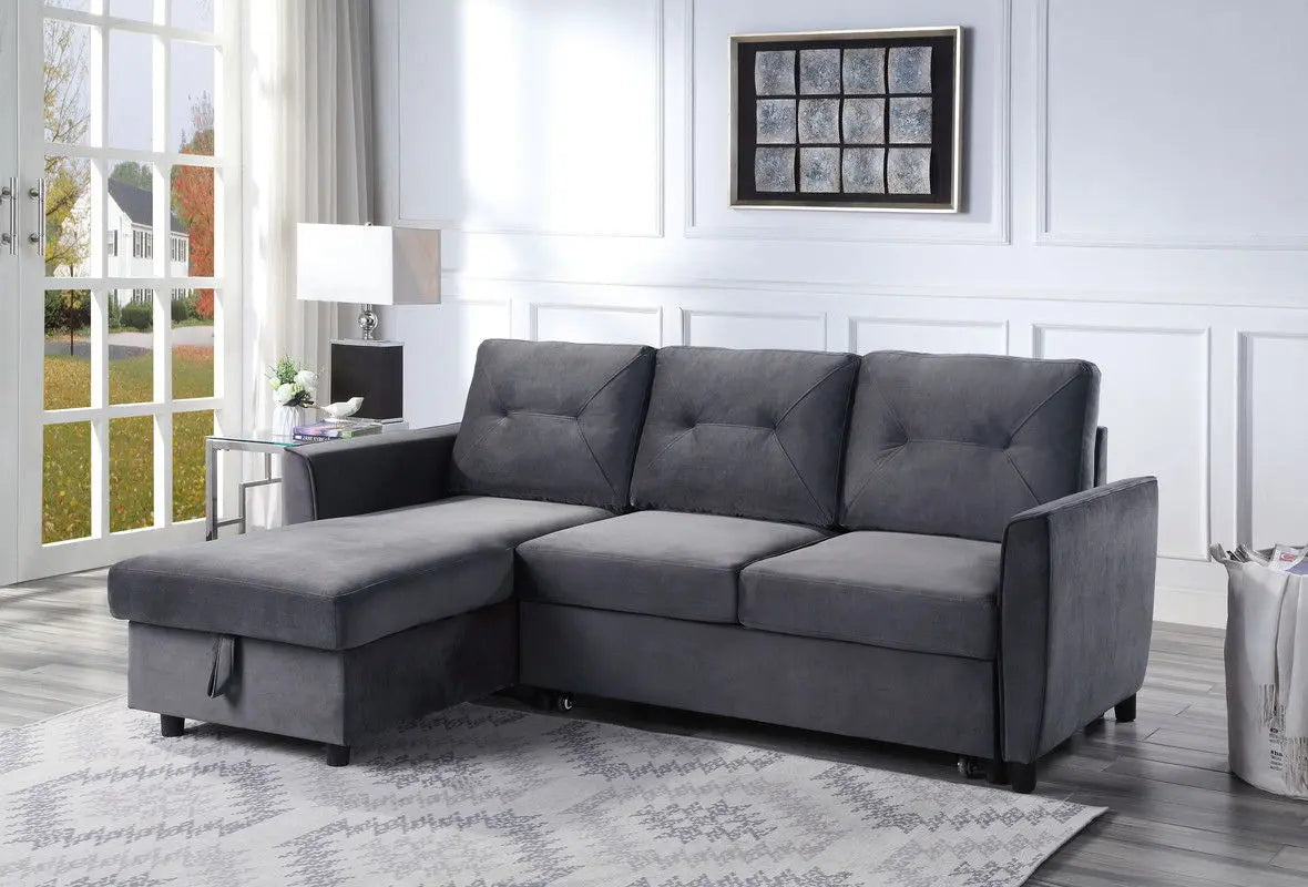 Hudson - Reversible Sleeper Sectional Sofa With Storage Chaise - Dark Gray Lilola Home