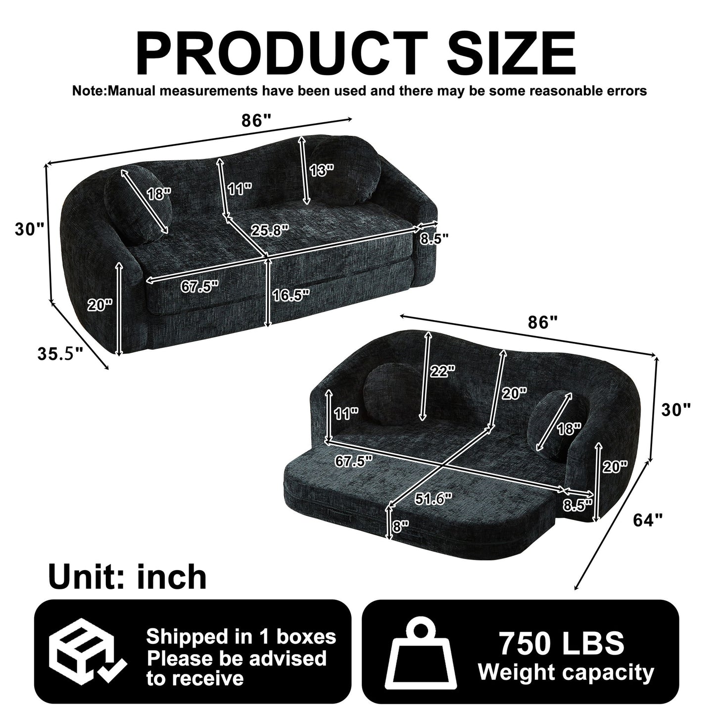 Curved Convertible Sofa, 2 In 1 Frameless Folding Sofa Bed With Pull Out Base And Deep Seat Home Essentials