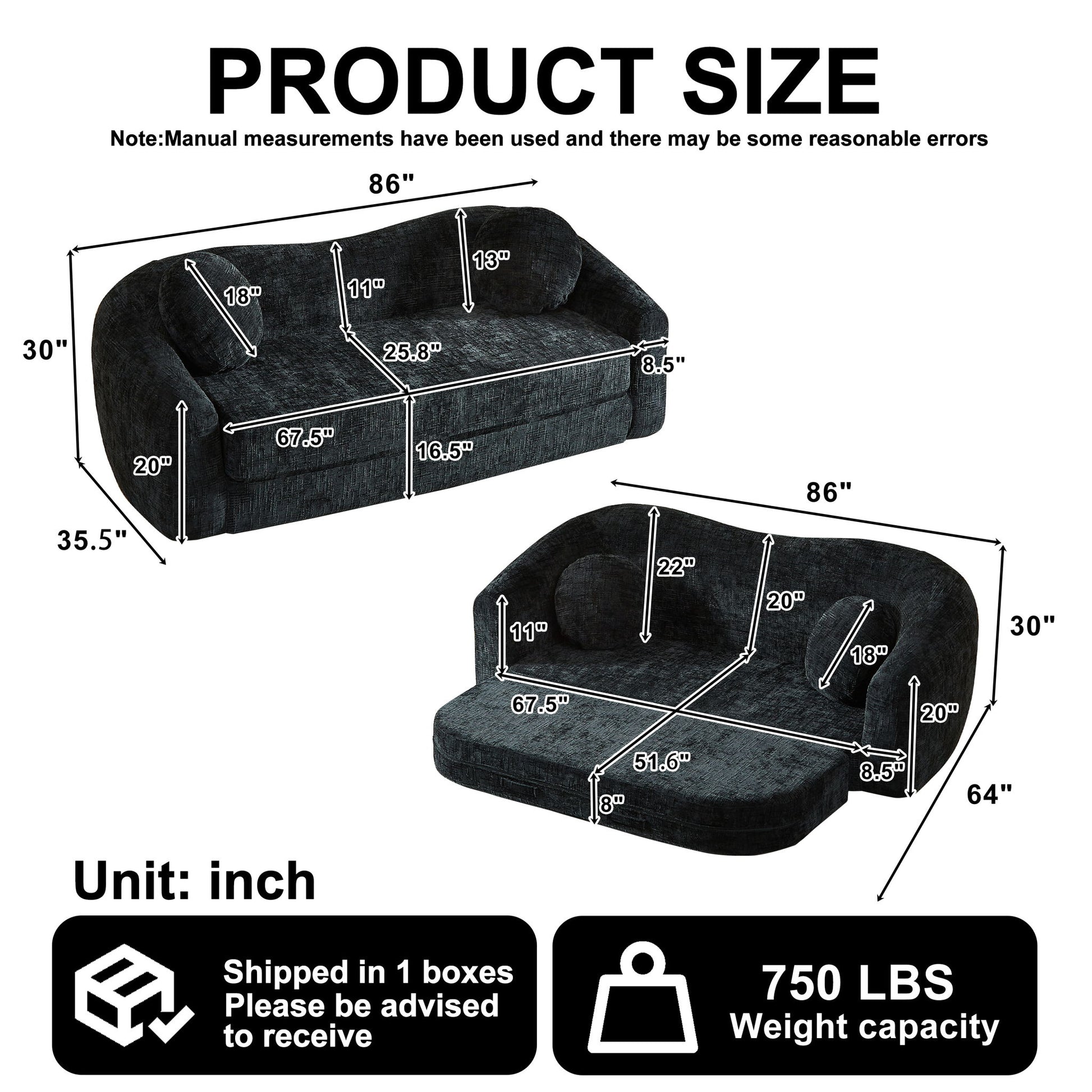 Curved Convertible Sofa, 2 In 1 Frameless Folding Sofa Bed With Pull Out Base And Deep Seat Home Essentials