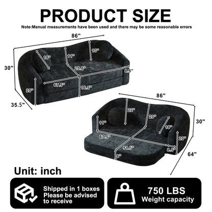 Curved Convertible Sofa, 2 In 1 Frameless Folding Sofa Bed With Pull Out Base And Deep Seat Home Essentials