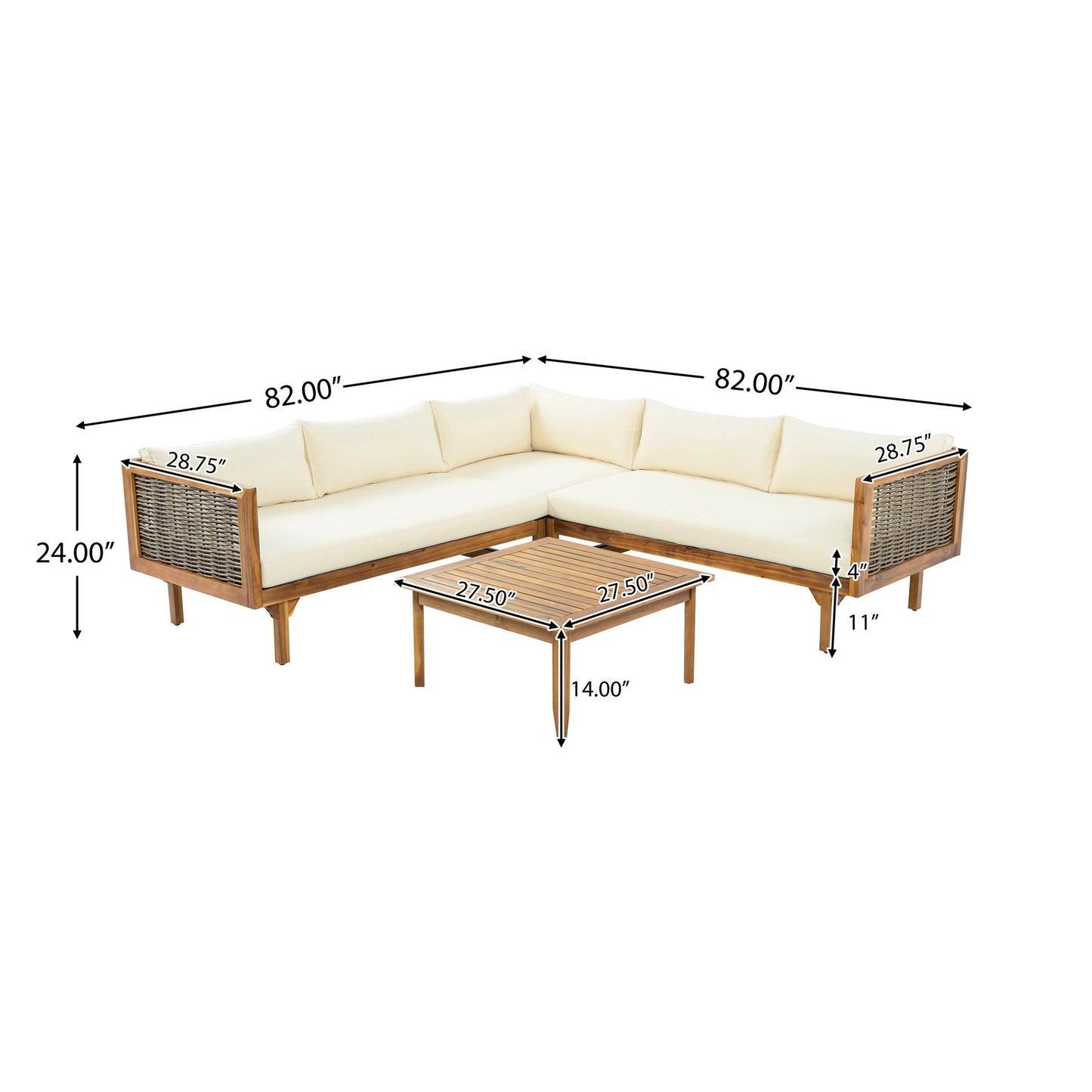 Premium Outdoor Sofa Set With Waterproof Cushions Sectional Seating Group With Acacia Wood And Wicker - Brown Mix / Beige Noble House