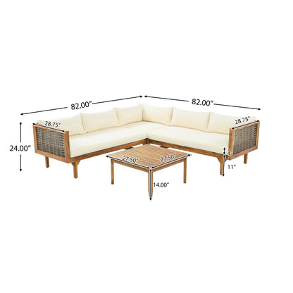 Premium Outdoor Sofa Set With Waterproof Cushions Sectional Seating Group With Acacia Wood And Wicker - Brown Mix / Beige Noble House