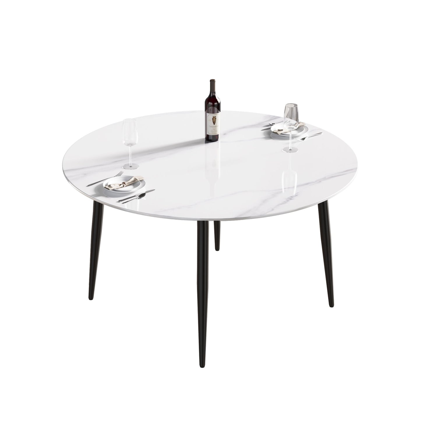 Modern Man-Made Stone Round Metal Dining Table-Position For 6 People Home Essentials