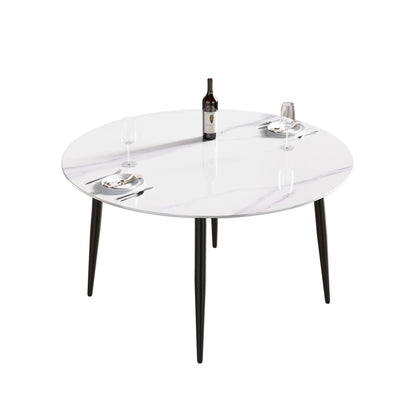 Modern Man-Made Stone Round Metal Dining Table-Position For 6 People Home Essentials