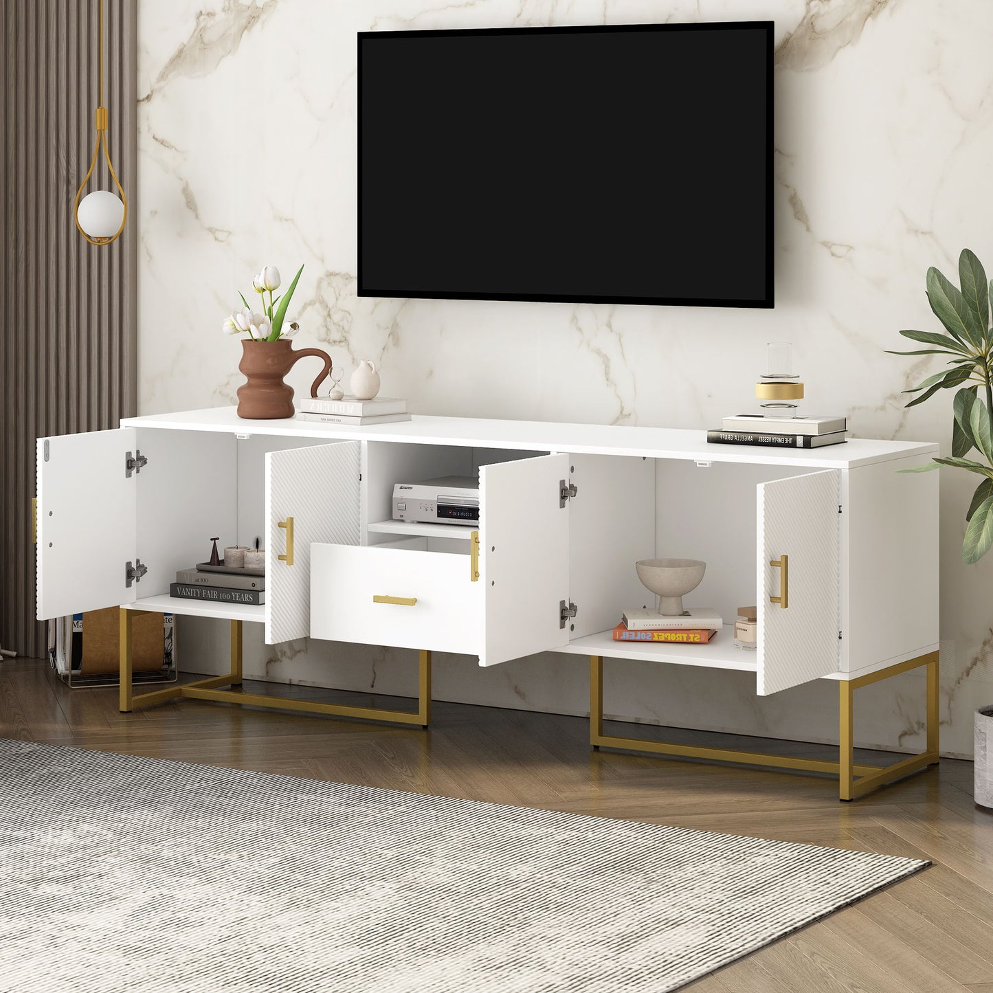 TV Cabinet With 1 Drawer, 2 Cabinets, Handles And Anti-Tip Device Hearth and Haven