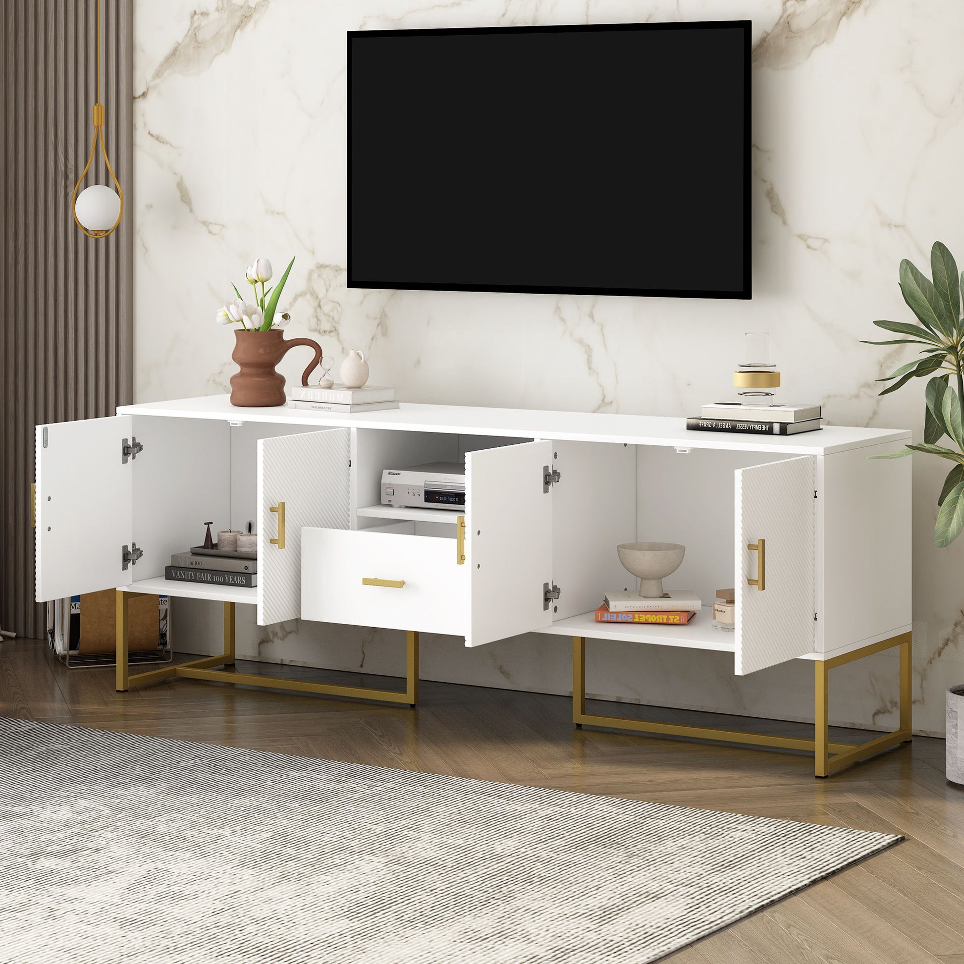 TV Cabinet With 1 Drawer, 2 Cabinets, Handles And Anti-Tip Device Hearth and Haven