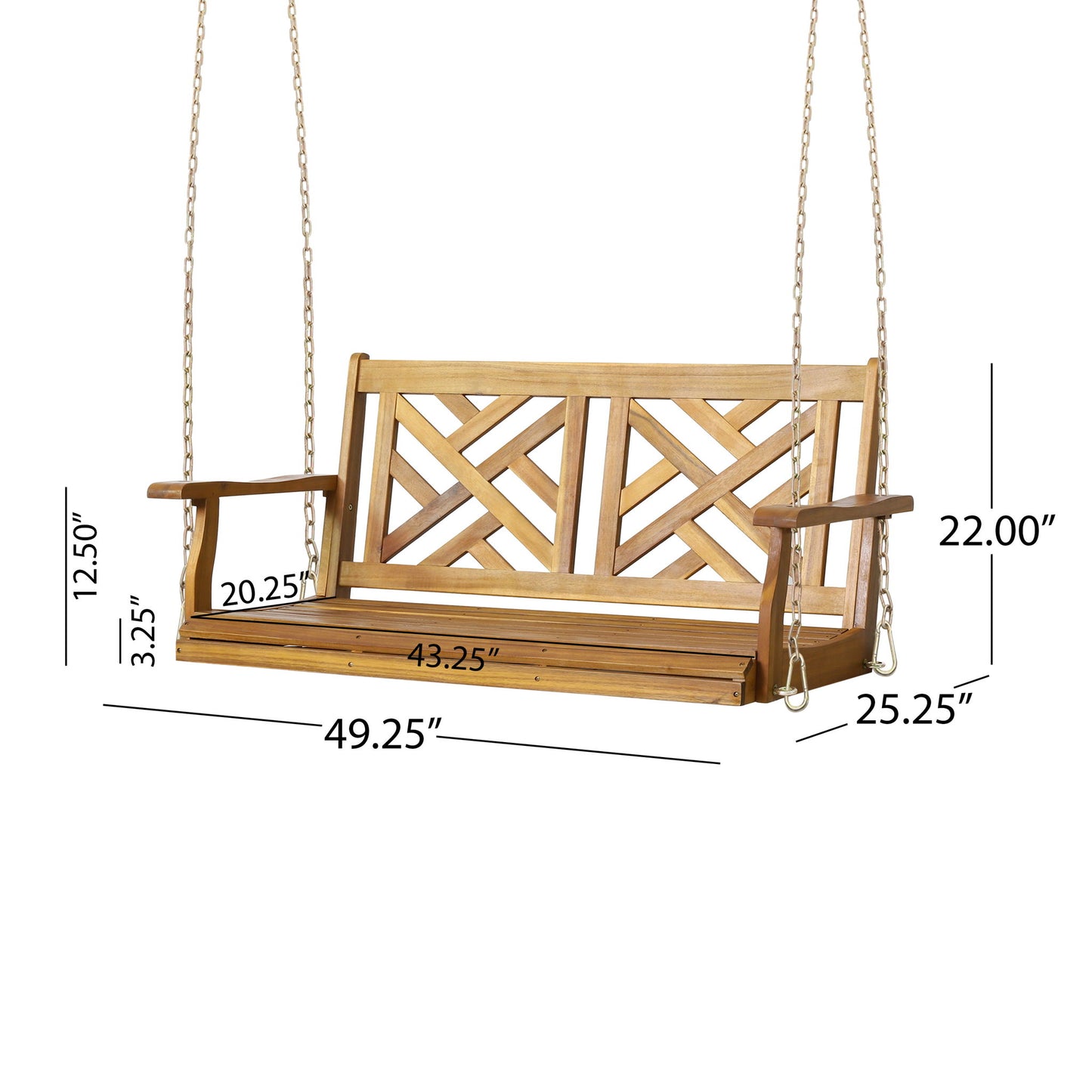 Alejandro - Acacia Wood Porch Swing With Slat Panel Seating Noble House