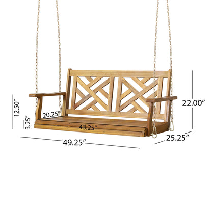 Alejandro - Acacia Wood Porch Swing With Slat Panel Seating Noble House