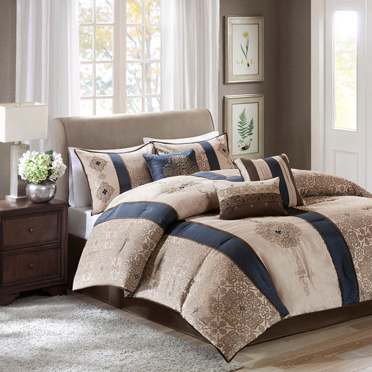 Donovan - California King 7 Piece Comforter Set - Navy