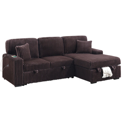Convertible Sectional Upholstered Sleeper Sofa With Storage Chaise Home Essentials