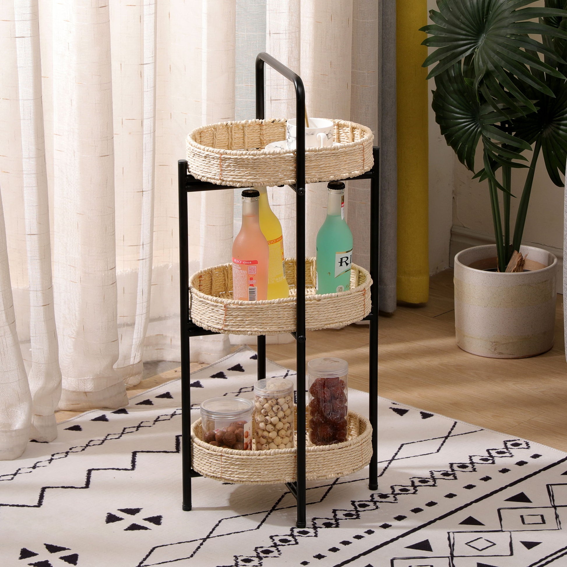 Modern 3 Tier Handwoven Side Table With Oval Organizer Daily Nest