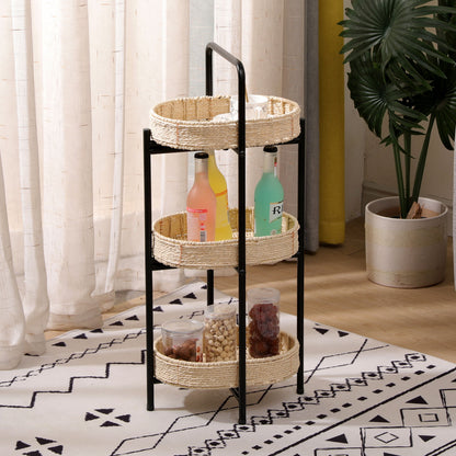 Modern 3 Tier Handwoven Side Table With Oval Organizer Daily Nest