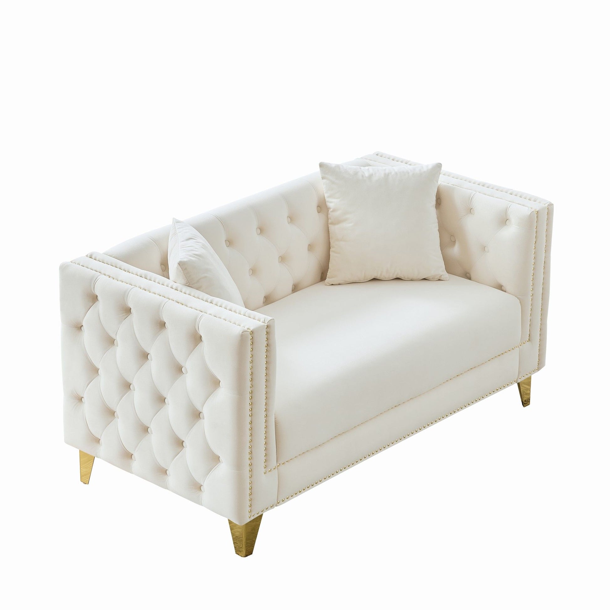 2 Seater Deep Seat Sofa With Button Nailhead, Square Arm Home Essentials