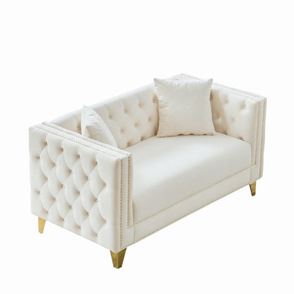 2 Seater Deep Seat Sofa With Button Nailhead, Square Arm Home Essentials