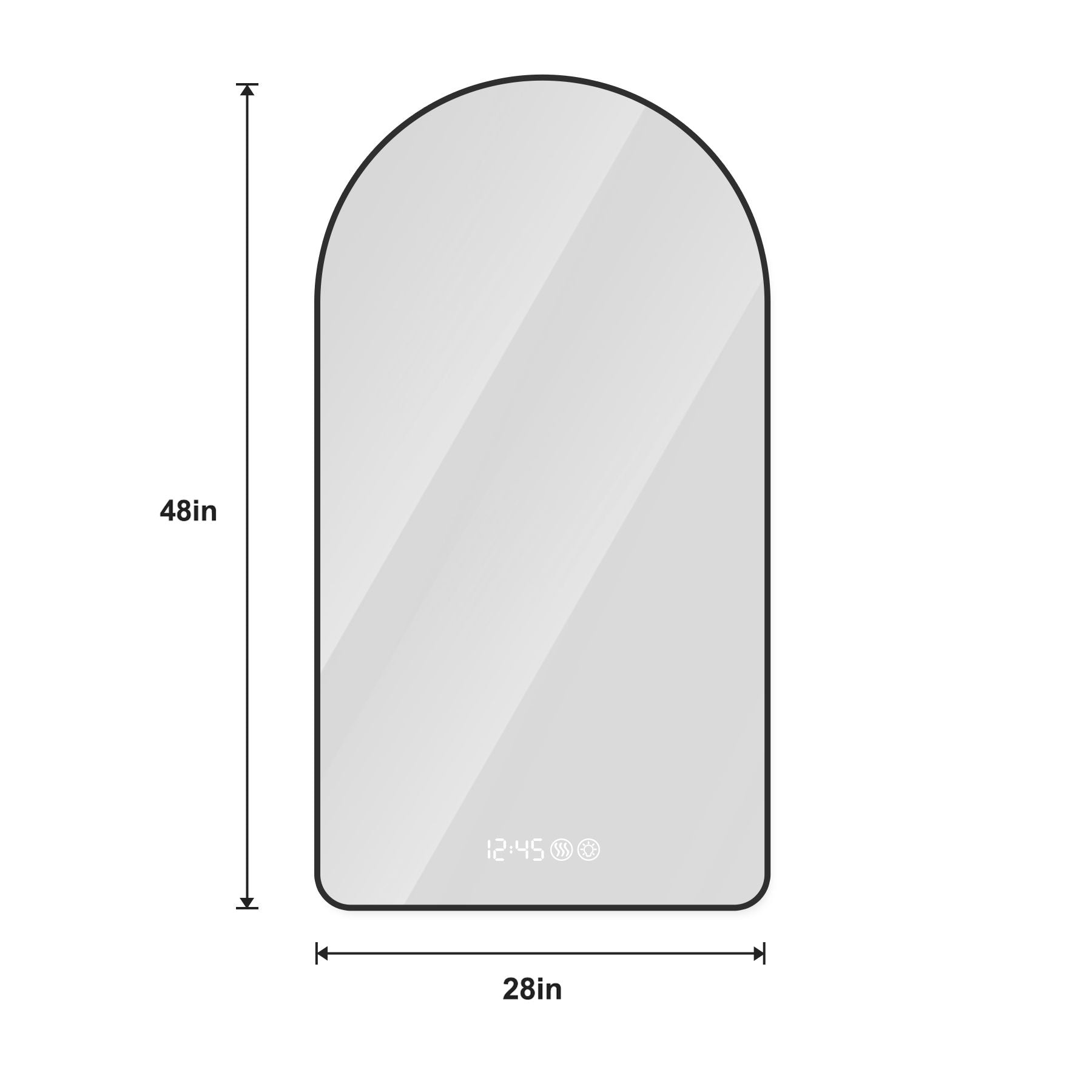 Modern Arched LED Bathroom Mirror With Time And Temperature Display, Anti Fog, Dimmable Light - Black Daily Nest