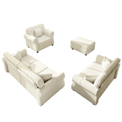 Upholstered Sofa Set With Nailhead Trim And Rolled Armrests, Includes Pillows Home Essentials