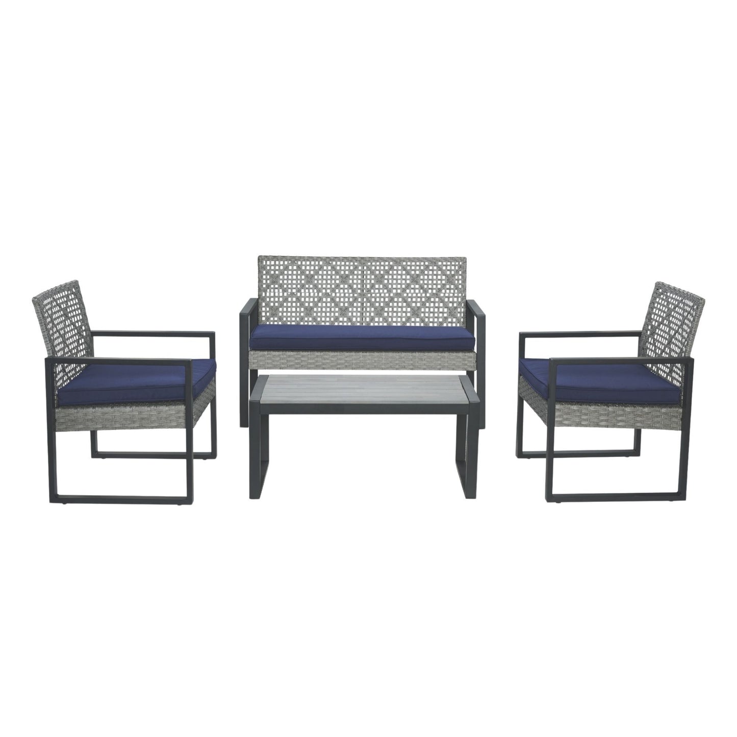4 Piece Patio Furniture Set With Acacia Wood Table Top And Cushions Home Essentials
