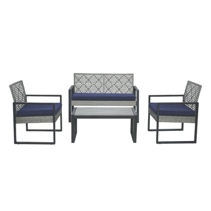 4 Piece Patio Furniture Set With Acacia Wood Table Top And Cushions Home Essentials